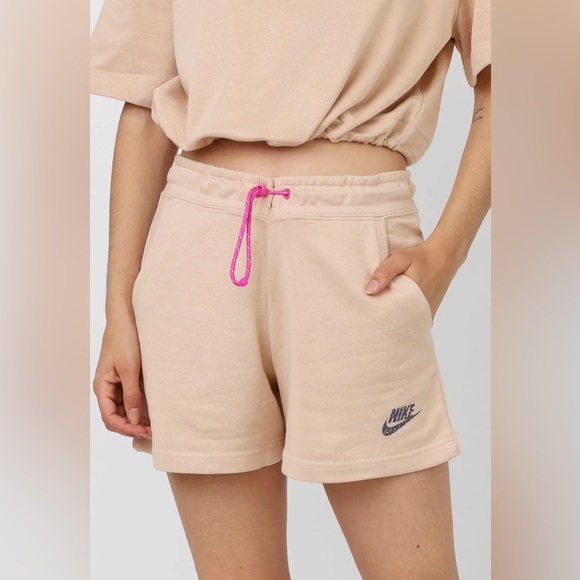 Nike Pants - Nike Sportswear Icon Clash Fleece Drawcord Shorts small tan loungewear pockets